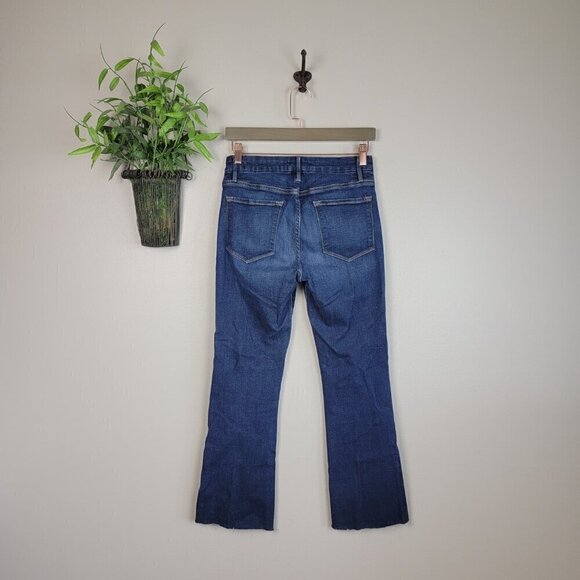 Frame Le Crop Mini Boot Ankle Flare High Rise Dark Wash Frayed Cutoff Jeans 28 - Picture 12 of 16